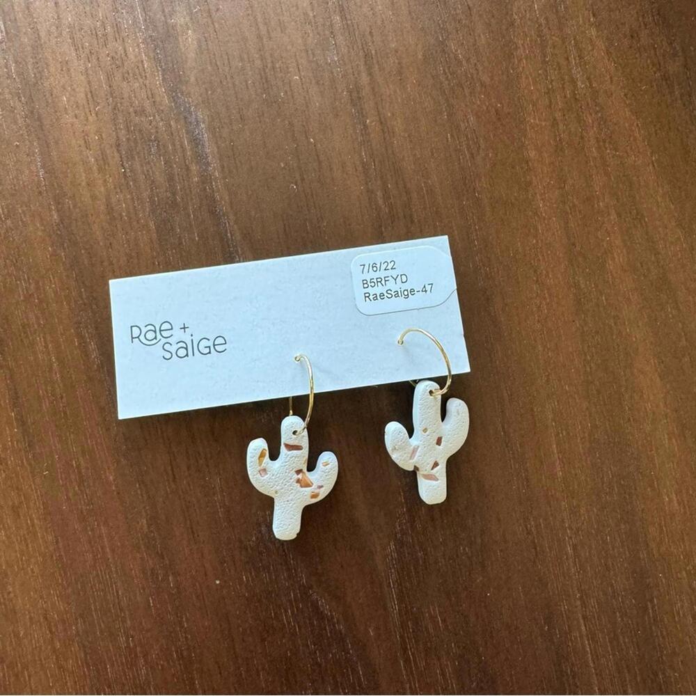 Handmade Polymer Clay Cactus Earrings White Terrazzo Hoop NWT